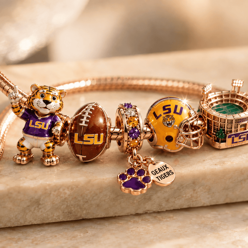 LSU Pink Gold Charm Bracelet Set PNPA