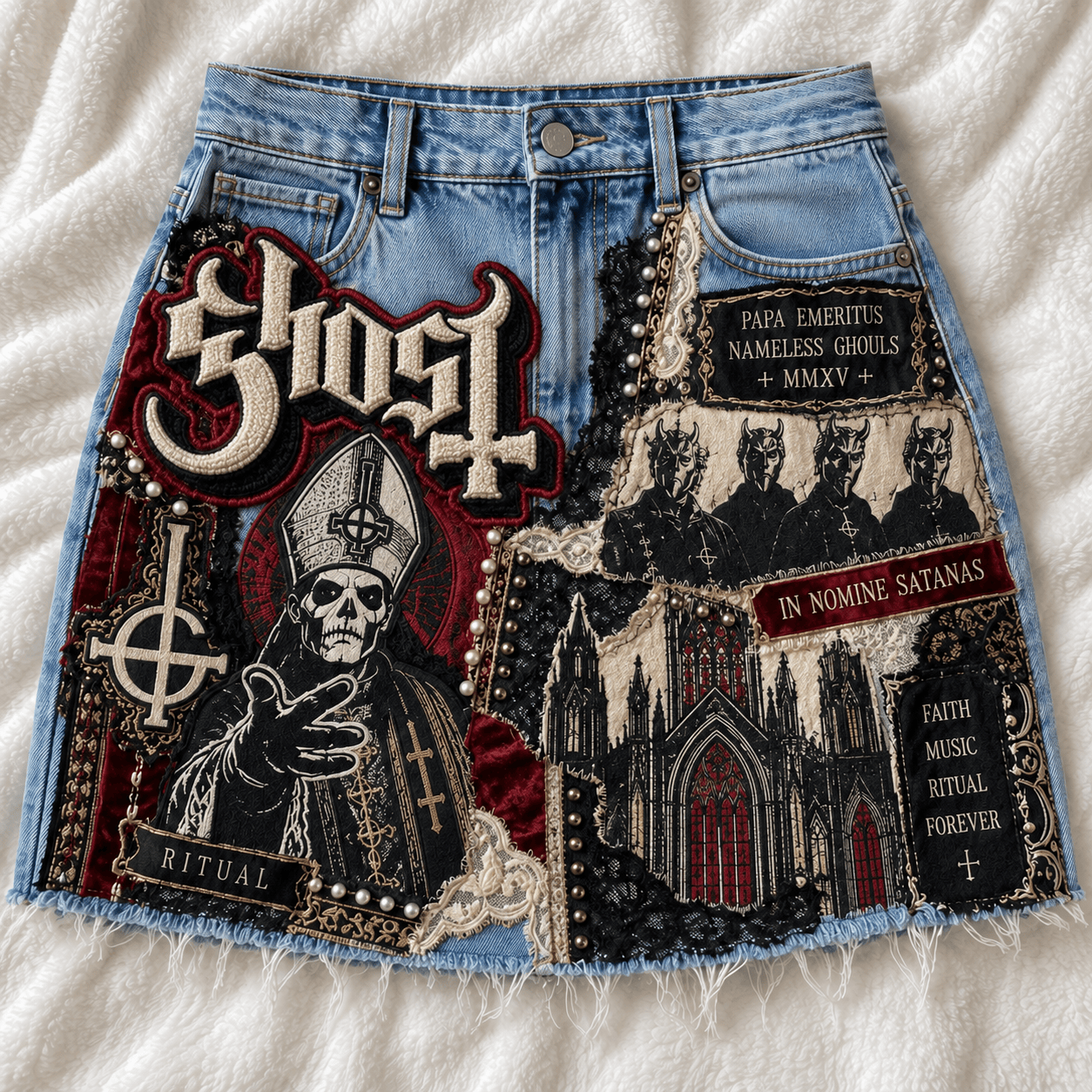 GOST Embellished Denim Skirt DNBN