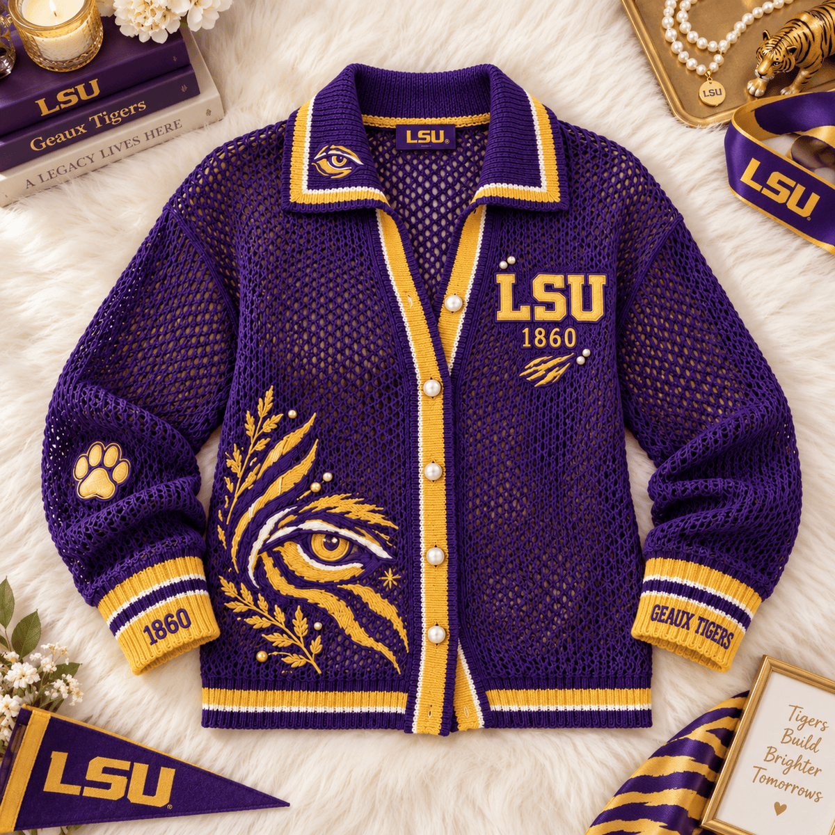LSU Women’s Open-Knit Cardigan NTKO