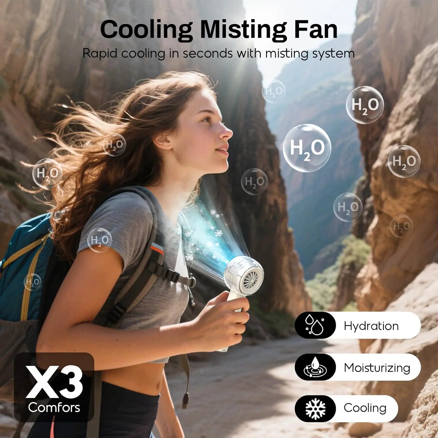Misting Portable Handheld Fan 6000mAh Rechargeable Battery, Personal Mini Fans with 4 Strong Windfor Travel, Camping, Beach