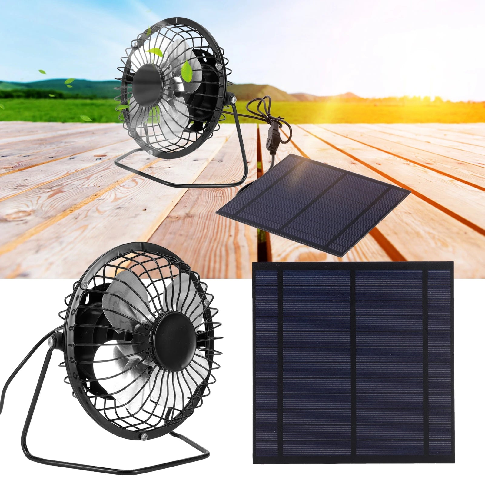 Solar Panel Cooling Fan 5W Mini Solar Panel with Portable Cooling Fan Photovoltaic Solar Panel Set for Greenhouse