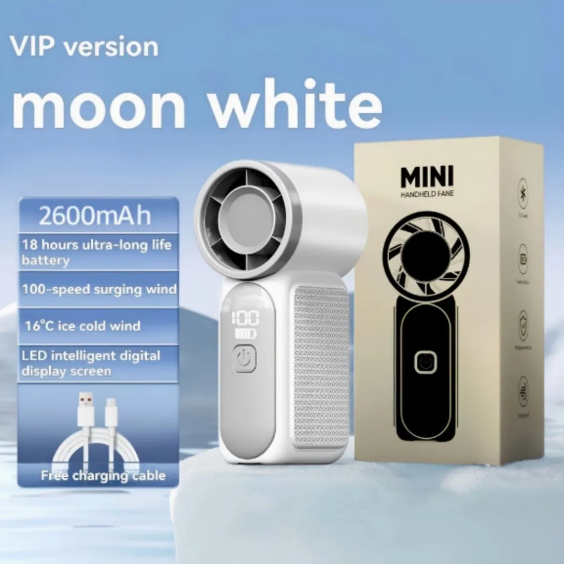 2026 New 100-Speed Turbo Handheld Fan, High-Speed USB Rechargeable Long-Lasting Portable Mini Outdoor Cooling Fan